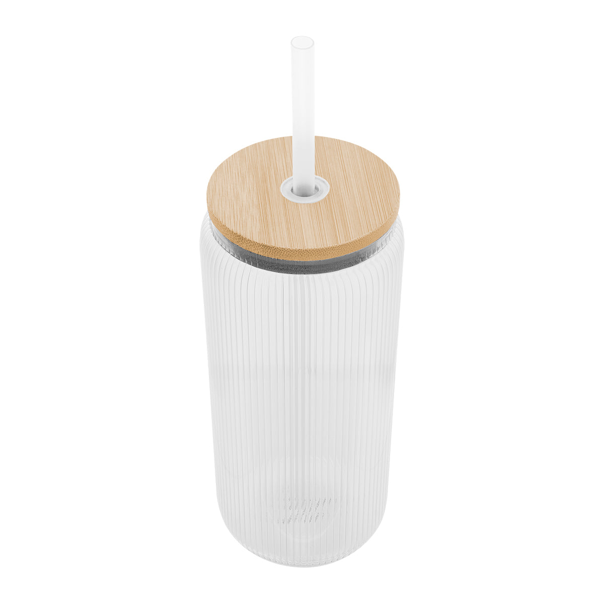 20 Oz. Ribbed Borosilicate Glass Can With Bamboo Lid
