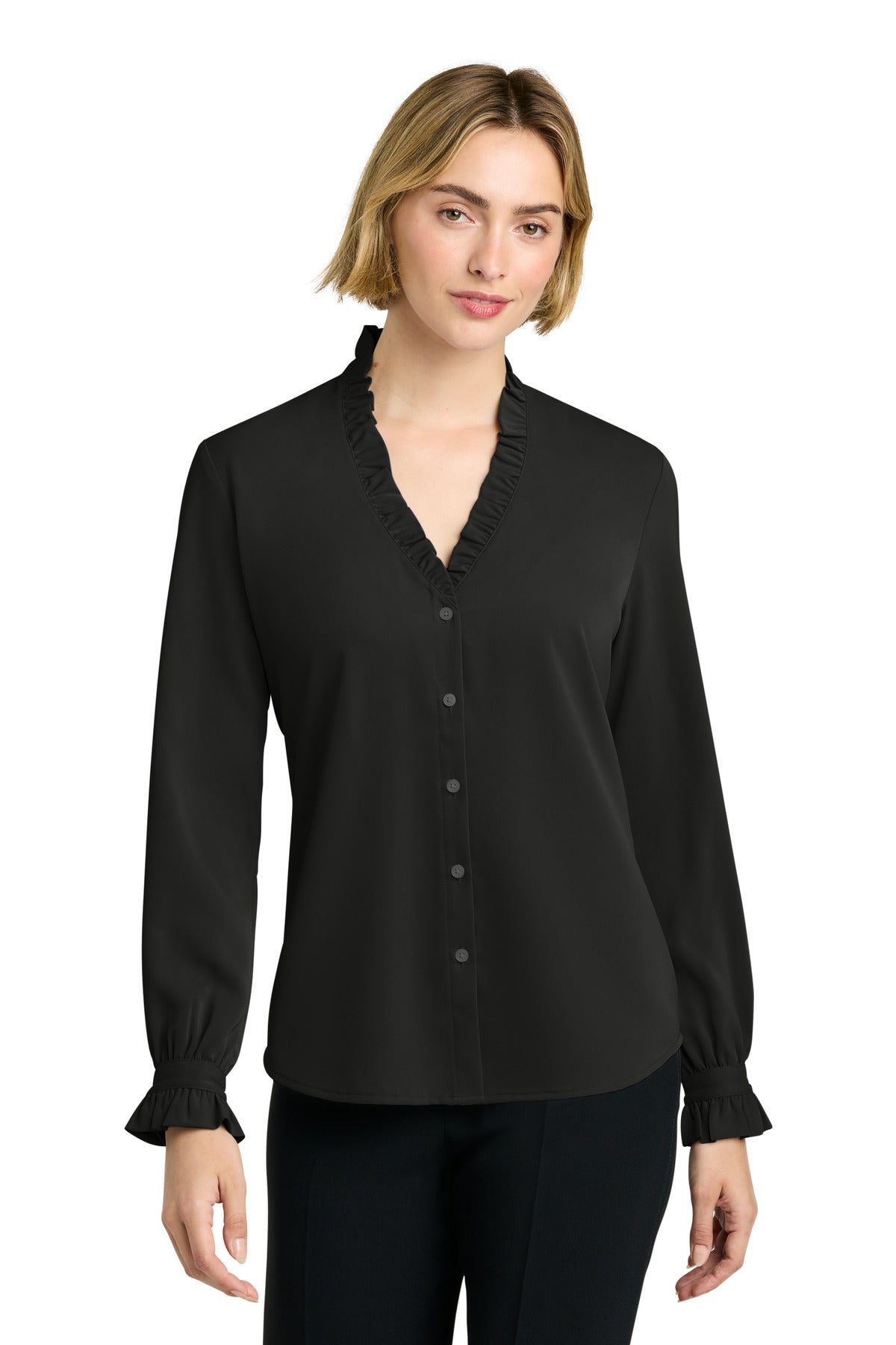Brooks Brothers Women's Long Sleeve Ruffle Collar Blouse