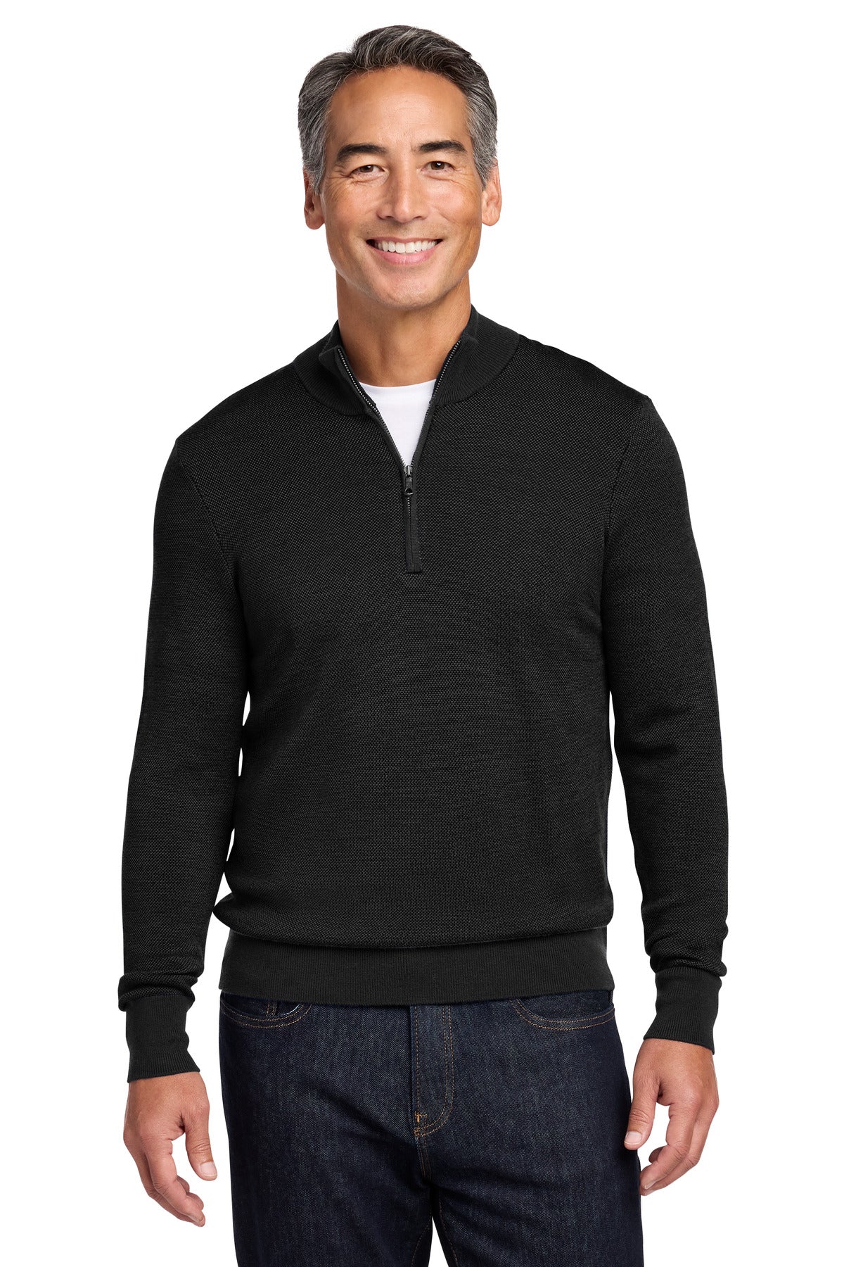 Brooks Brothers Washable Merino Birdseye 1/4-Zip Sweater