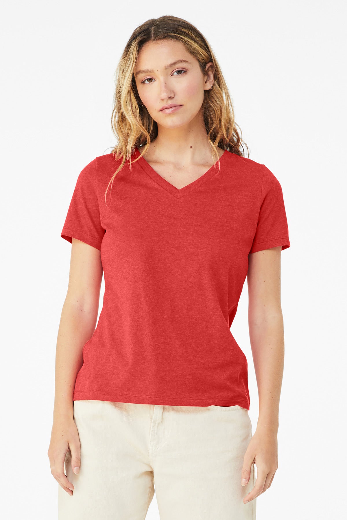 BELLA+CANVAS Women's Relaxed Heather CVC V-Neck Tee