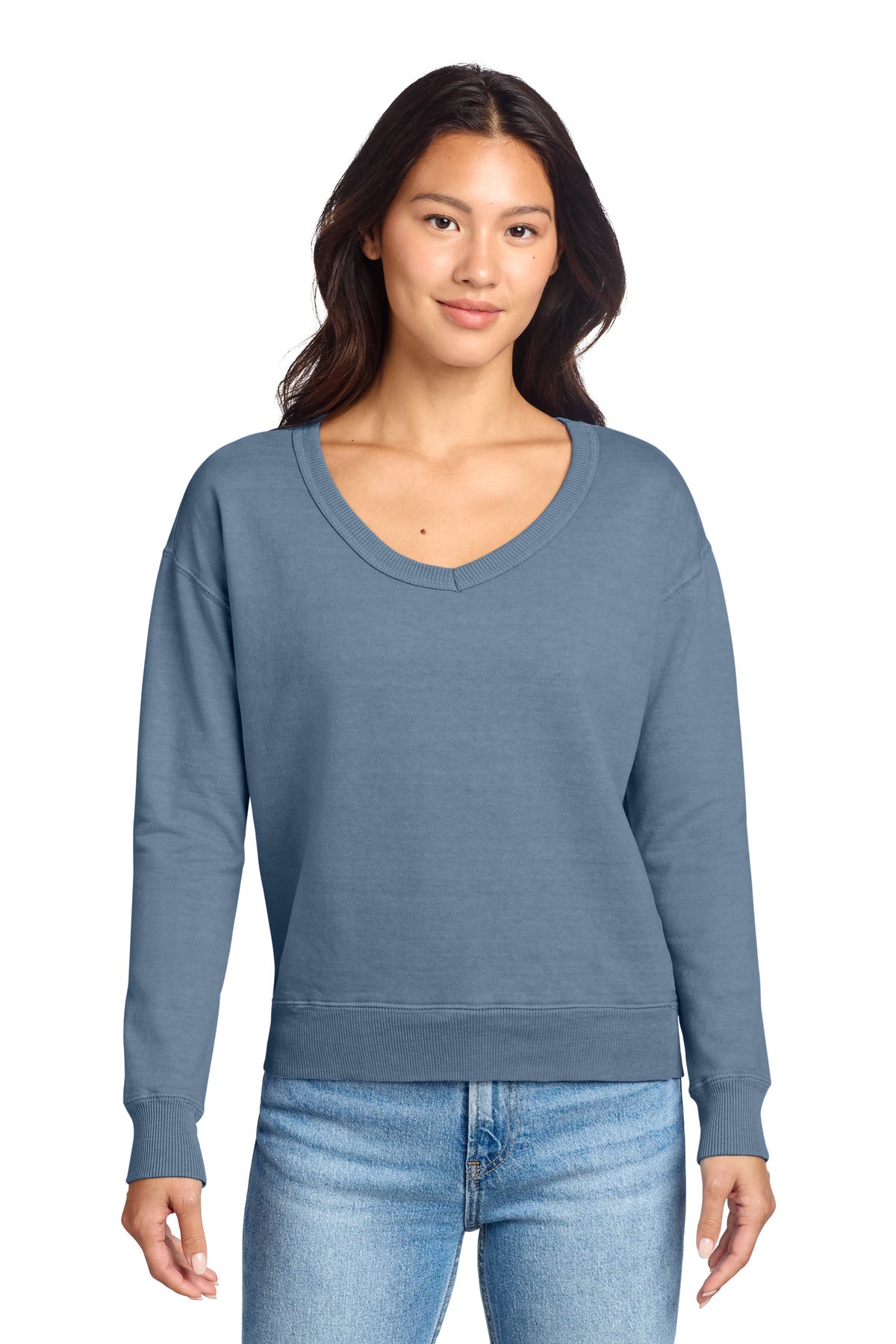 Port & Co Women's Beach Wash Garment-Dyed V-Neck Sweatshirt