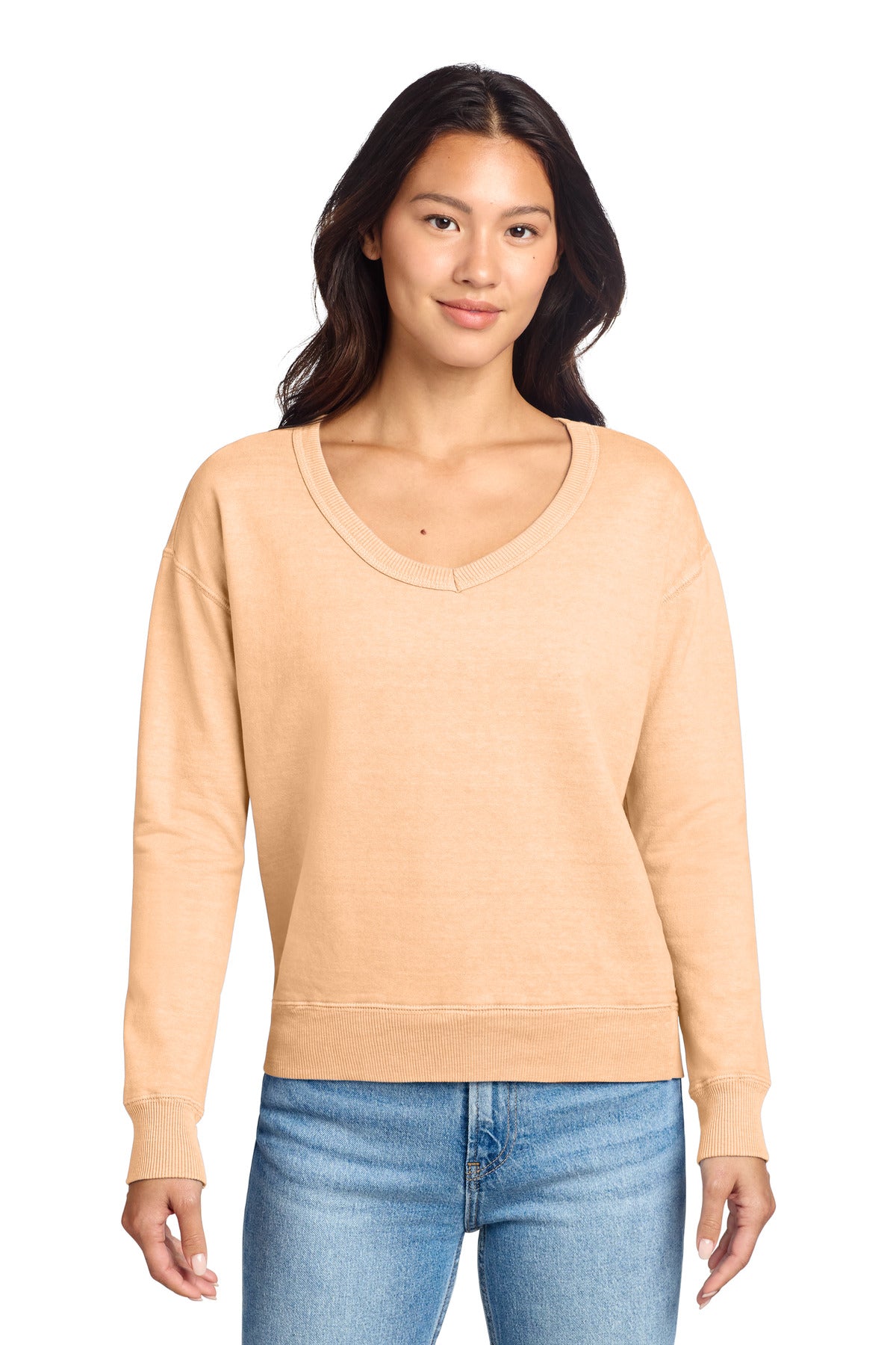 Port & Co Women's Beach Wash Garment-Dyed V-Neck Sweatshirt