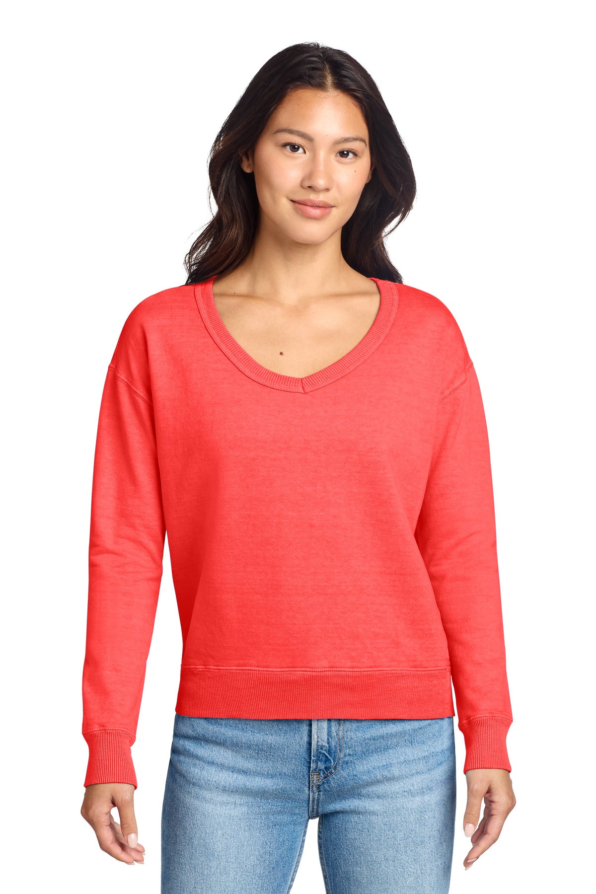 Port & Co Women's Beach Wash Garment-Dyed V-Neck Sweatshirt
