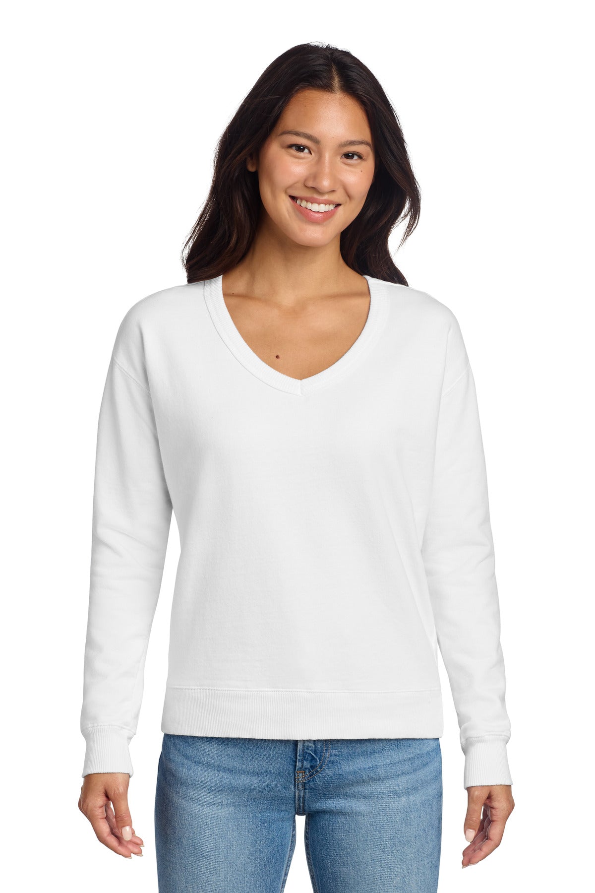 Port & Co Women's Beach Wash Garment-Dyed V-Neck Sweatshirt
