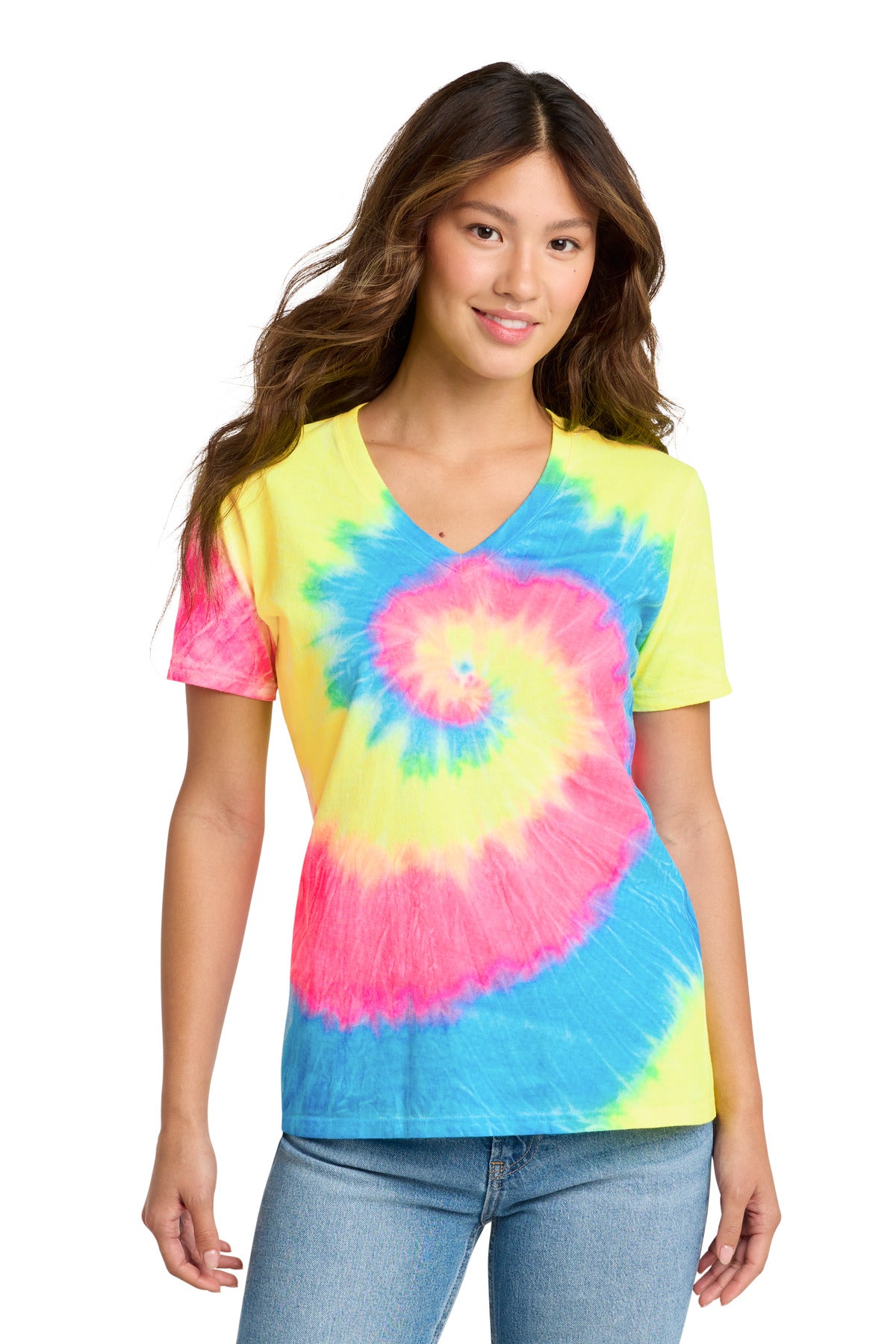 Port & Co Women's Tie-Dye V-Neck Tee