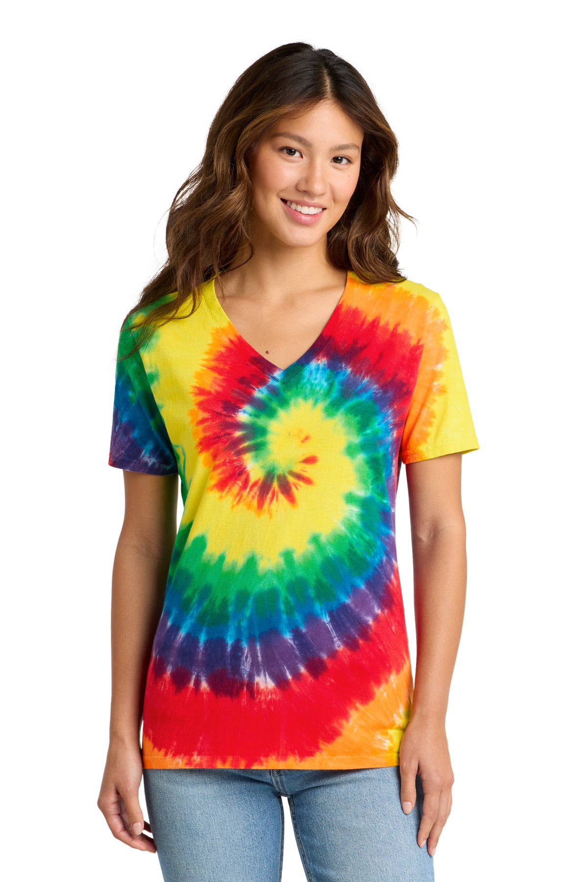 Port & Co Women's Tie-Dye V-Neck Tee