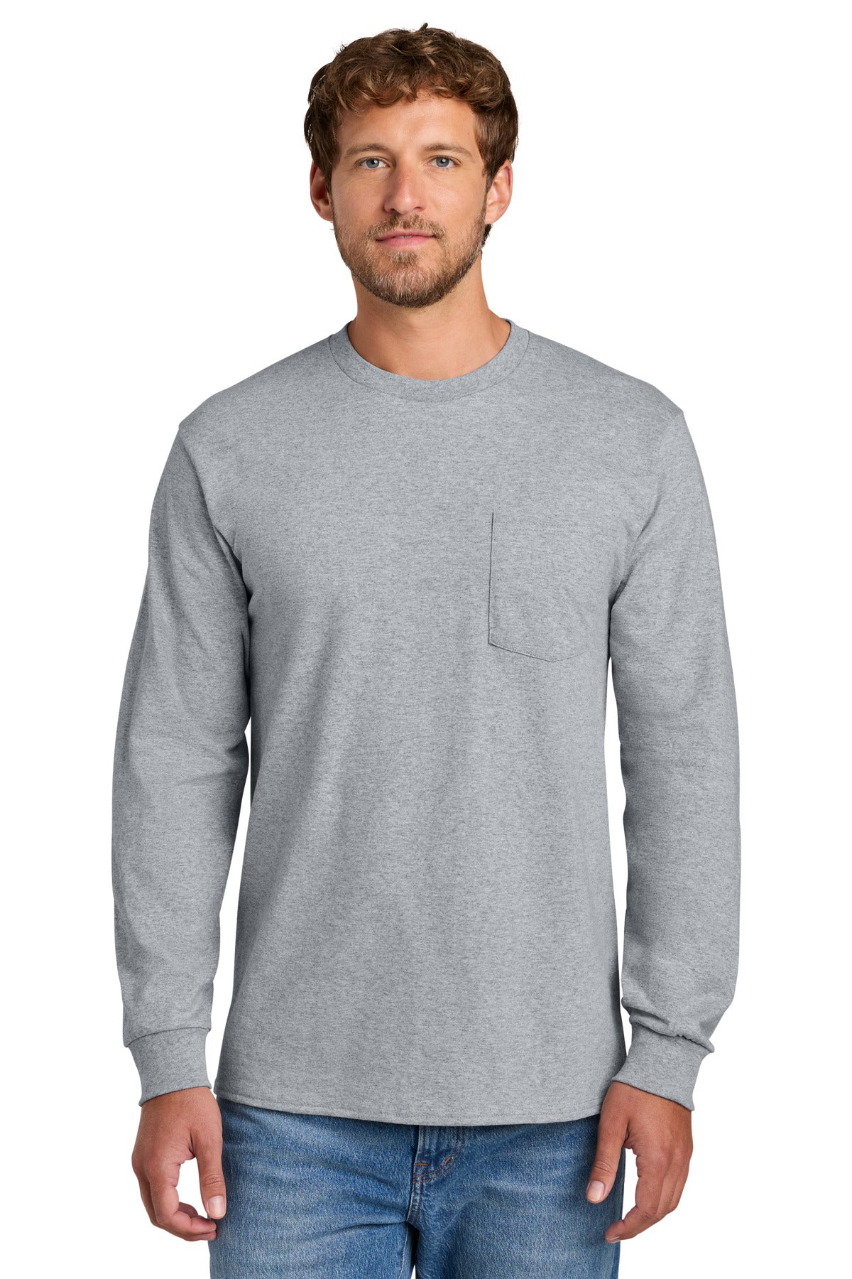 Port & Co Tall Long Sleeve Essential Pocket Tee