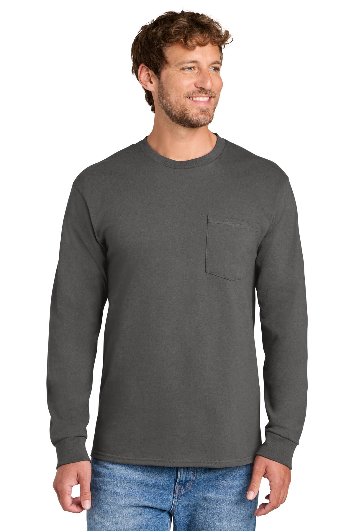 Port & Co Tall Long Sleeve Essential Pocket Tee