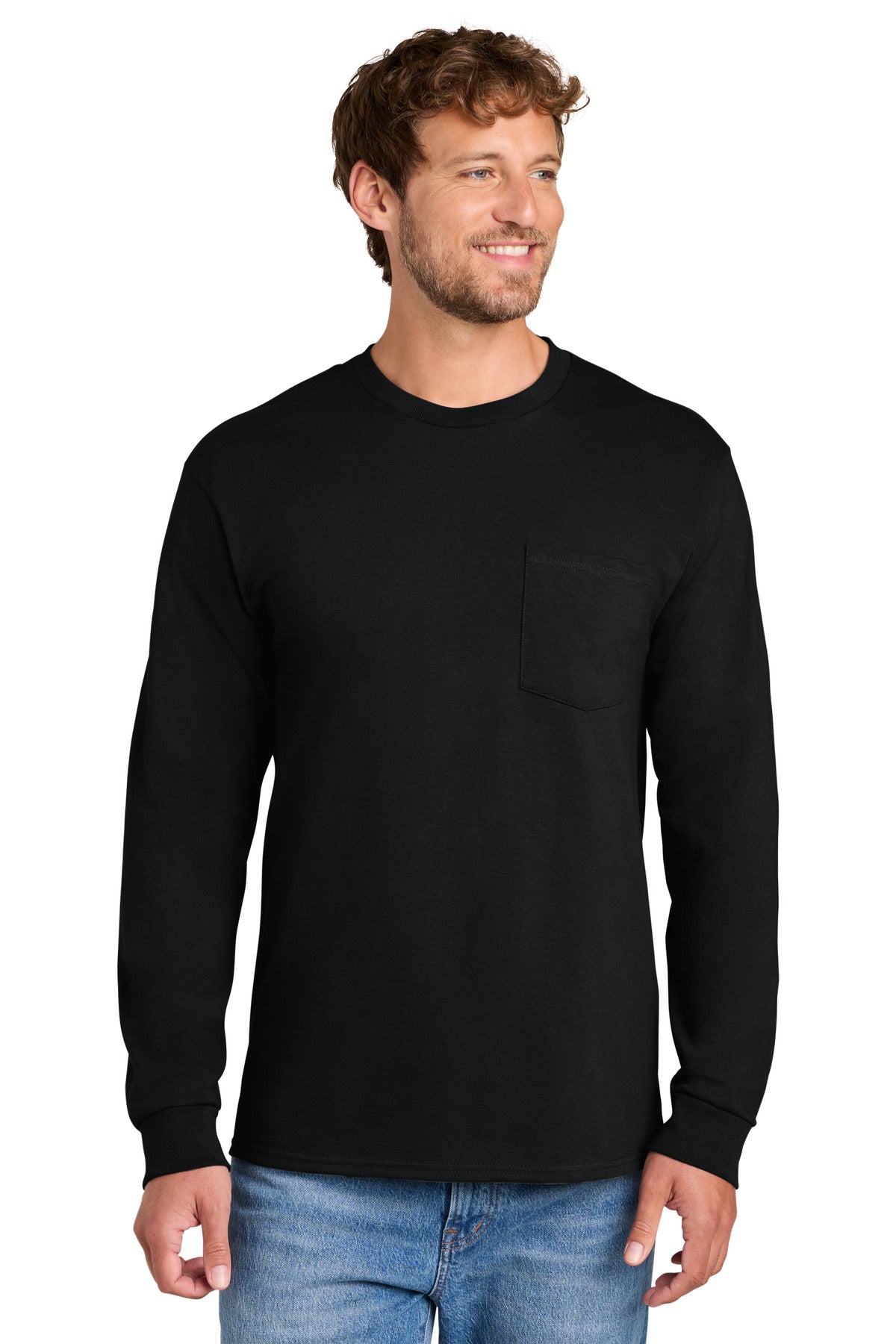 Port & Co Tall Long Sleeve Essential Pocket Tee