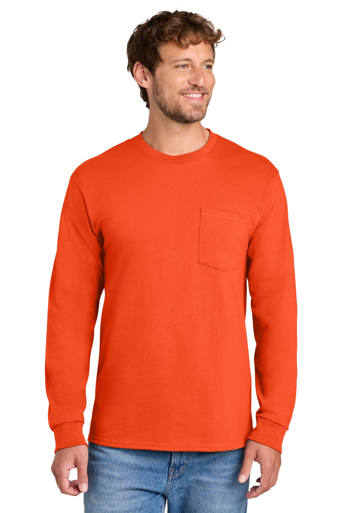 Port & Co Tall Long Sleeve Essential Pocket Tee