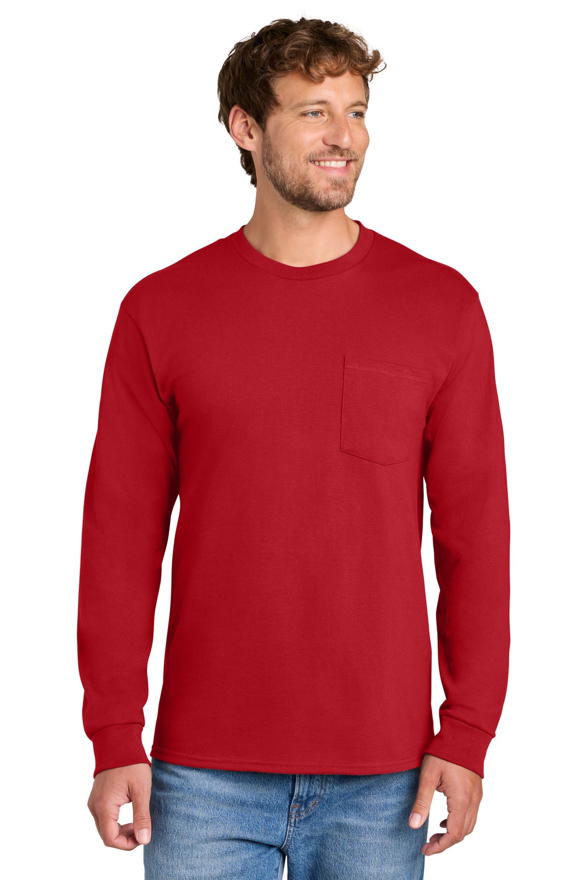 Port & Co Tall Long Sleeve Essential Pocket Tee