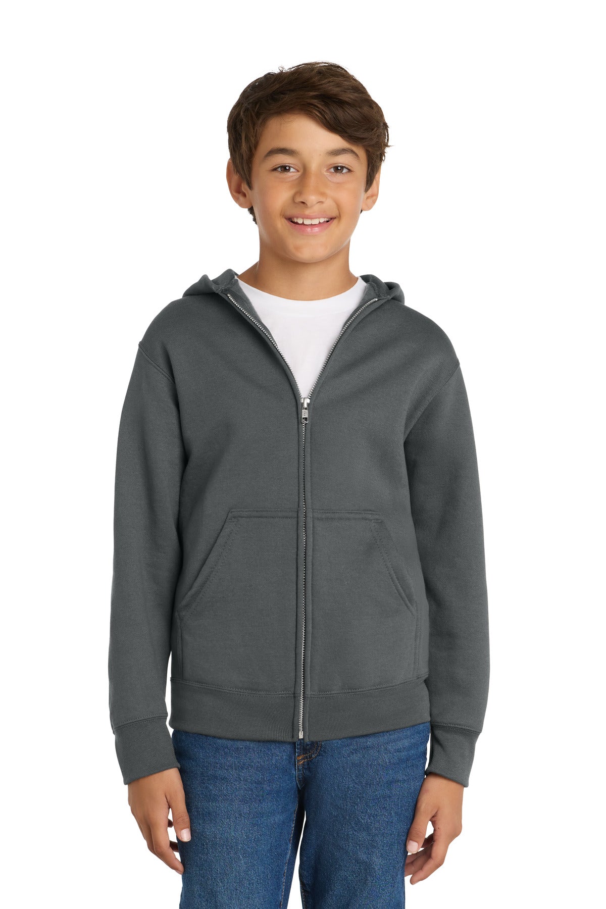 Port & Co Youth Core Fleece Full-Zip Hooded Sweatshirt